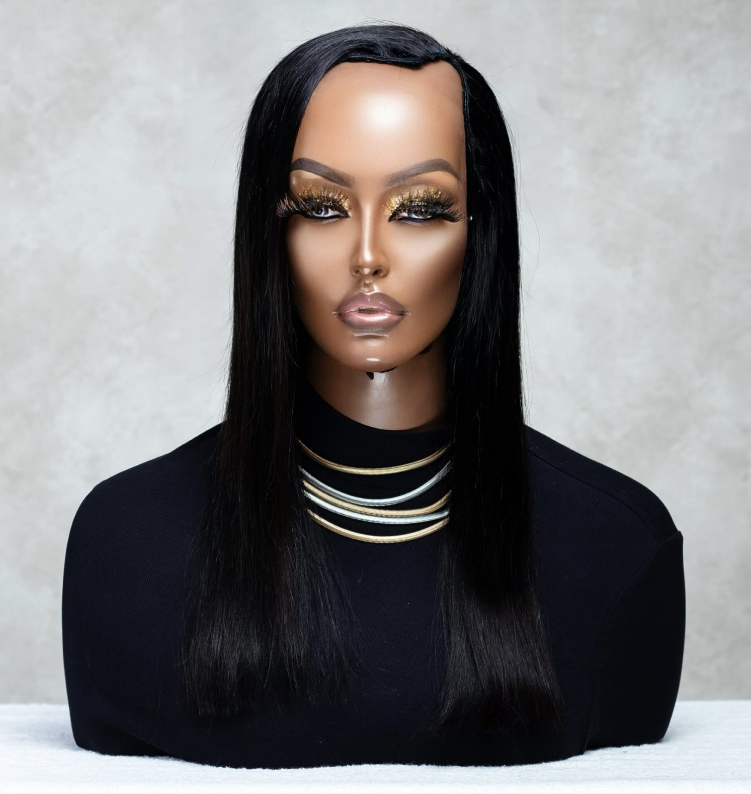 Straight Peruvian U-Part wig, space left for natural hair