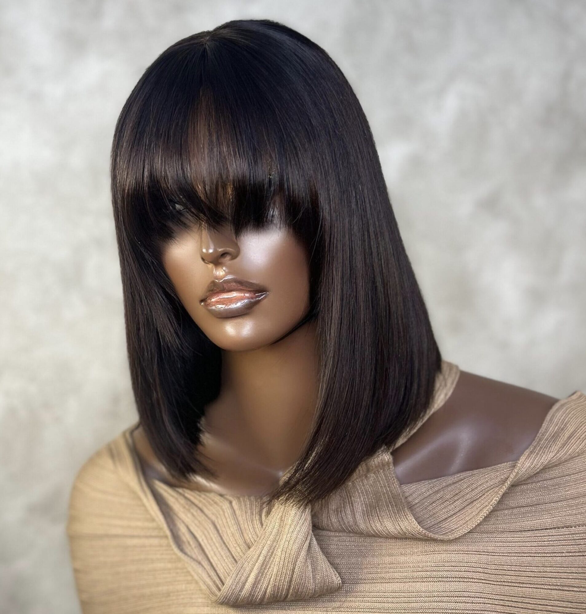 Straight Double Drawn Bob Fringe Wig.