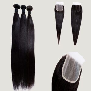 12″-28″ Straight Peruvian Bundles With Closure Combo (4×4)